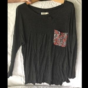Heather Gray & Patterned Pocket Abercrombie & Fitch Long Sleeve Tee